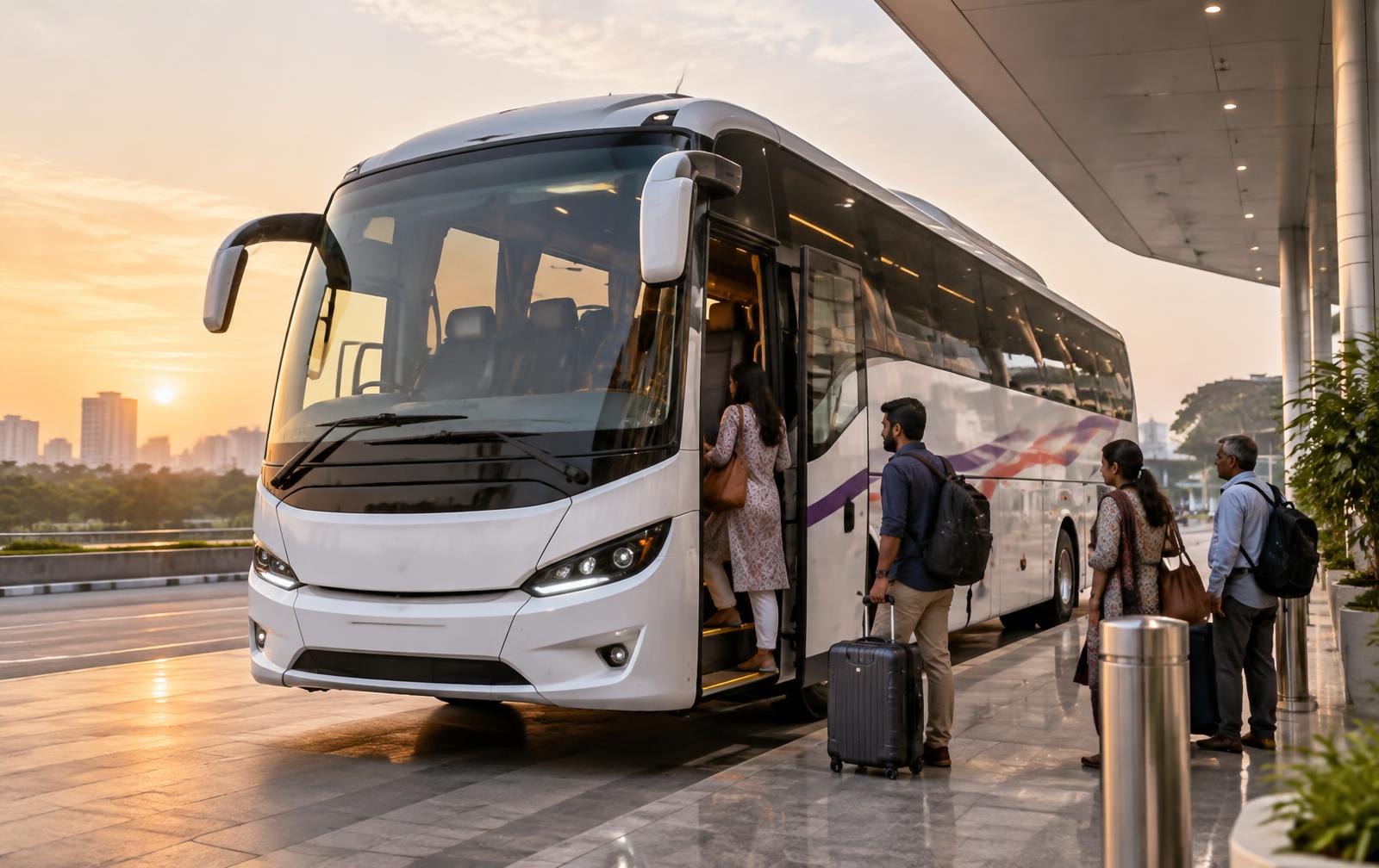 Travellers boarding a modern intercity coach